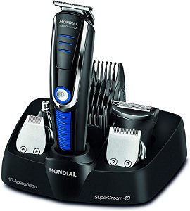 Aparador de Pelos Super Groom 10 Mondial Preto-Azul 6W Bivolt – BG-03