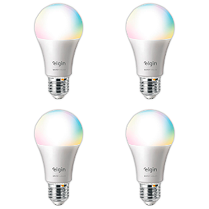 Lâmpada Inteligente Smart Color 10W Elgin RGB Wi-Fi - Compatível Alexa - KIT 4