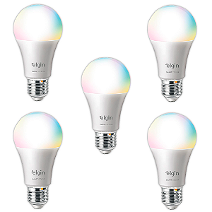 Lâmpada Inteligente Smart Color 10W Elgin RGB Wi-Fi - Compatível Alexa - KIT 5