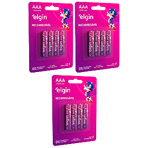 12 Pilhas Elgin AAA 1000mah Recarregável 3 Cartelas C/ 4 Unidades