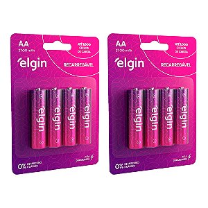 KIT 8 Pilha Recarregavel AA Elgin 2700mAh Pequena Blister com 4 Unidades
