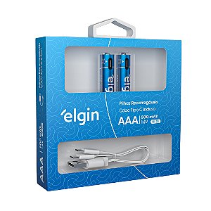 Pilha AAA Palito Recarregável Elgin - USB-C Integrado 2 Unidades