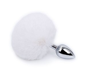Plug Anal de Metal com Pompom Branco - Tamanho P