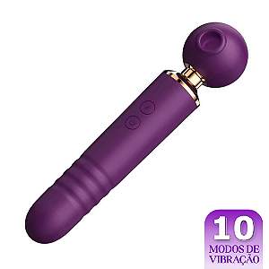 Varinha Mágica Vibratória Sobe e Desce com Sucção e Pulsador