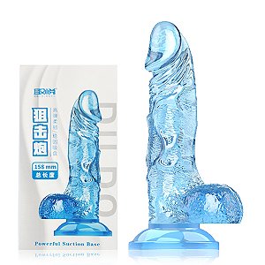 Pênis Realístico Azul com Escroto e Ventosa - 15,8cm - Love Nest