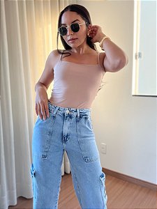 Calça Cargo Jeans Azul