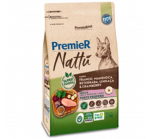Ração Premier Nattú Cães Sênior Porte Pequeno Sabor Frango, Mandioca, Beterraba, Linhaça e Cranberry 2,5 Kg