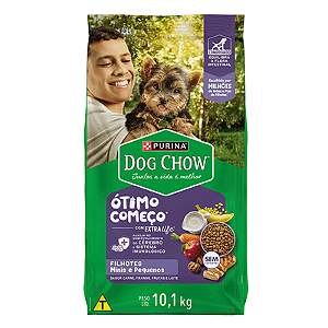Ração Dog Chow Cães Filhotes Mini e Pequeno Sabor Carne, Frango, Frutas e Leite