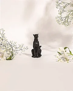 Escultura Leopardo Sentado Poliresina Preto