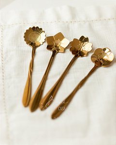 Conjunto 4 Colheres Chá Flores Dourado