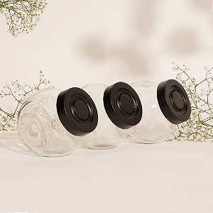 Conjunto Porta Condimento Vidro Tampa Preta  3 Pçs 180ml