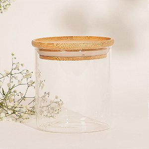 Pote Vidro Tampa Bambu Borda Empilhavél 400ml