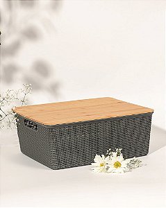 Caixa Organizadora Tampa Bambu Cinza 12l