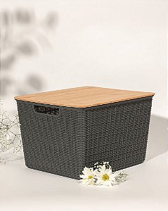 Caixa Organizadora Tampa Bambu Cinza 18l