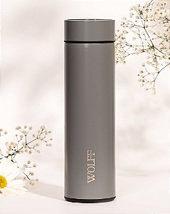 Garrafa Térmica Inox Termômetro Cinza 500ml