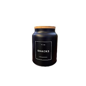 Pote metal com tampa de bambu snacks