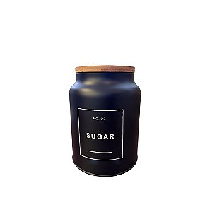 Pote metal com tampa de bambu  sugar