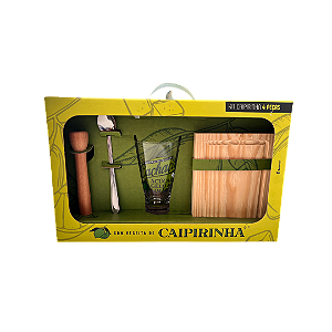 Kit Caipirinha 4 Peças com Copo Personalizado e Pilão de Madeira