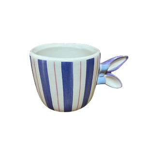 Caneca Decorativa Em Cerâmica Lilás Azul Florarte - 11cm