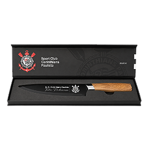 FACA PARA CHURRASCO CORINTHIANS AÇO INOX CABO DE MADEIRA 20CM BRASFOOT