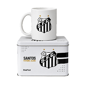 CANECA DE VIDRO DIAMOND METALLIC SANTOS 300ML COM LATA BRASFOOT