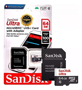 Cartão SanDisk Extreme 64GB microSDXC UHS-I Classe 10 U3 V30 com Adaptador - Leitura até 160MB/s