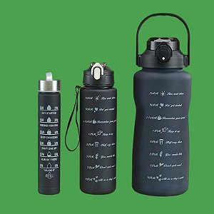 Kit Garrafa Motivacional Squeeze Cor Preto- 03 Peças *1002