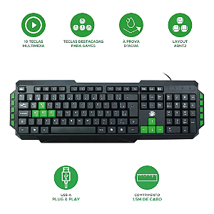 🔥 Kit Gamer Teclado + Mouse Start 2.0 USB LED ABNT2 Ergonômico PC Notebook Cor Verde