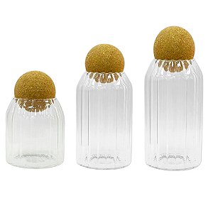 Pote de Vidro Canelado com Tampa Esfera - Rizzo Import