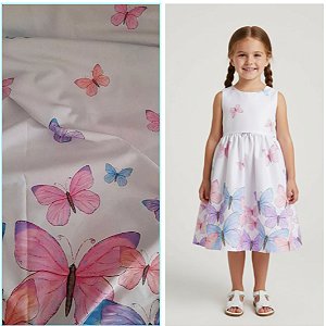 Barrado Borboletas Tecido Infantil Crepinho Moranguinho Flocos de Neve
