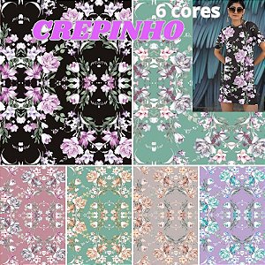 TECIDO CREPE FLORAL COLORIDO IDEAL PARA ROUPA FEMININA CAMISA CALCA BLUSINHA VESTIDO FEMININO