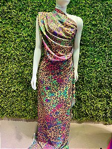 Tecido Crepe crepinho estampa animal print onça colorida ideal para confecção de Vestido Blusinha Canga Conjunto Fashion