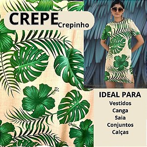 Crepe 1m com textura de linho folhas verdes costela de adão tropical verão para roupa feminina vestidos blusas cangas, s