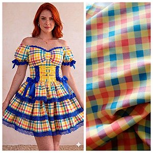 Tecido Crepe Folhas Xadrez em 2 padronagens Colorido vestido blusinhas canga macacão blusa camisa pano leve e fresco