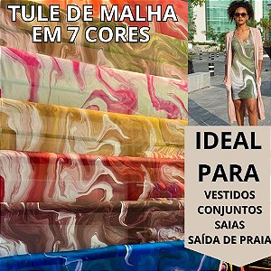 TULE DE MALHA MARMORIZADO EM 7 CORES 1 METRO ESTAMPA DA MODA PARA VESTIDOS BLUSA CONJUNTO SAÍDA DE PRAIA