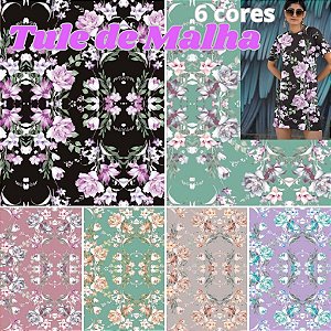 TULE DE MALHA FLORAL  ESTAMPADO COLORIDO IDEAL PARA VESTIDO FEMININO SAIA FEMININA BLUSA FESTA