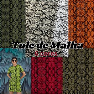 Tule de Malha em 6 opções de cores estampa cobra animal print com elastano 1m  para confecção de Vestidos , Saias, Blusa