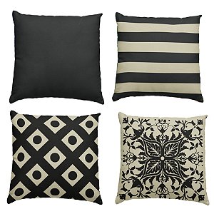 KIT 4 CAPAS DE ALMOFADAS DECORATIVAS ESTAMPADO DOS 2 LADOS  45CM X45CM VERDE PRETA MENTA P&B BEGE AZUL IDEAL PARA SALA Q