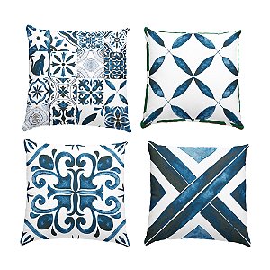 KIT 4 Capas de Almofada Azulejo Português Decoração Sala Quarto Sofá