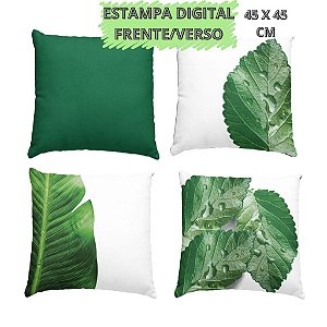 KIT 4 Capas de Almofada Folhas Decoração Sala Quarto Sofá Estampa Digital em ambos os lados