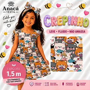 TECIDO CREPINHO GATINHO PARA CONFECÇÃO DE VESTIDOS, SAIAS, BLUSAS, ETC