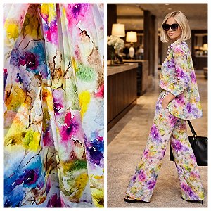 TECIDO CREPINHO FLORAL AQUARELADO PARA CONFECÇÃO DE VESTIDOS, SAIAS, BLUSAS, ETC