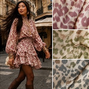 TECIDO CREPINHO ANIMAL PRINT ONÇA LEOPARDO PARA CONFECÇÃO DE VESTIDOS, SAIAS, BLUSAS, ETC