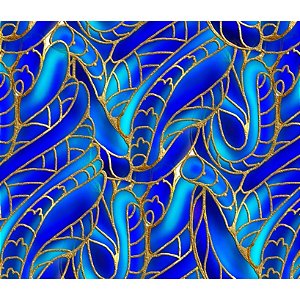 TECIDO FLUID AZUL SAFIRA DETALHES EM OURO PARA CONFECÇÃO DE VESTIDOS, SAIAS, BLUSAS, ETC