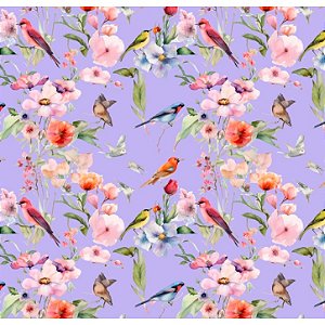 TECIDO TULE ESTAMPA FLORAL COM PÁSSAROS PARA CONFECÇÃO DE VESTIDOS, SAIAS, BLUSAS, ETC