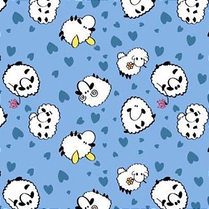 TECIDO CREPINHO CARNEIRINHOS FOFO INFANTIL FUNDO AZUL COM CORAÇÕES PARA CONFECÇÃO DE VESTIDOS, SAIAS, BLUSAS, ETC.