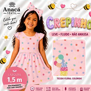 TECIDO CREPINHO ICE CREAM PICOLÉ SORVETE PASTEL PARA CONFECÇÃO DE VESTIDOS, SAIAS, BLUSAS, ETC.