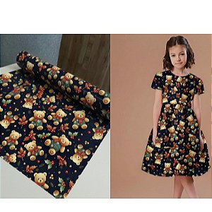 TECIDO CREPINHO COLEÇÃO URSINHOS NATALINOS PAPAI NOEL PARA CONFECÇÃO DE VESTIDOS, SAIAS, BLUSAS, ETC.