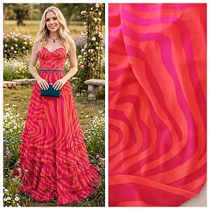TECIDO TULE DE MALHA LISTRAS DE ZEBRAS LARANJA E ROSA PARA CONFECÇÃO DE VESTIDOS, SAIAS, BLUSAS, ETC