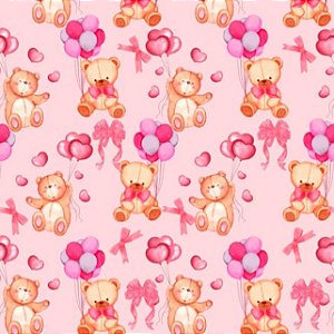 TECIDO CREPINHO URSINHOS FOFOS 1 LAÇOS CORAÇÕES TEDDY BALÕES BALLOONS PARA CONFECÇÃO DE VESTIDOS, SAIAS, BLUSAS, E